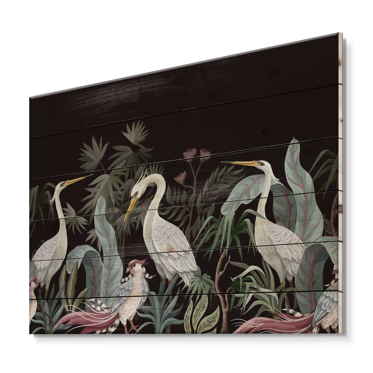 Designart - Chinoiserie With Birds and Peonies III - Traditional Print on Natural Pine Wood